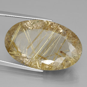 34.67캐럿 천연 무색 골든 루틸 쿼츠, 타원형 컷, 30.4×19.1 mm, 투명한