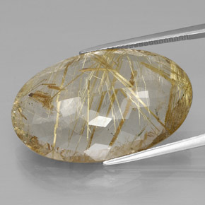 34.67캐럿 천연 무색 골든 루틸 쿼츠, 타원형 컷, 30.4×19.1 mm, 투명한