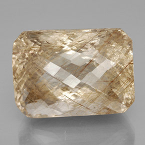 93.79캐럿 천연 무색 골든 루틸 쿼츠, 에메랄드 컷, 29.3×21.6 mm, 투명한