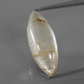 10.87캐럿 천연 무색 골든 루틸 쿼츠, 마퀴즈, 23.3×8.8 mm, 투명한