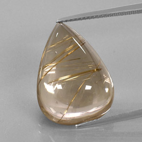 18.76캐럿 천연 무색 골든 루틸 쿼츠, 배 모양, 21.2×15.5 mm, 투명한