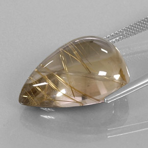 18.76캐럿 천연 무색 골든 루틸 쿼츠, 배 모양, 21.2×15.5 mm, 투명한