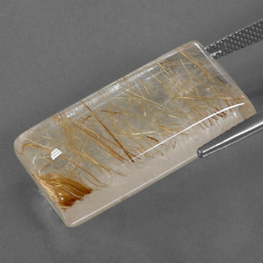 29.39캐럿 천연 무색 골든 루틸 쿼츠, 바게트, 25.7×14.7 mm, 투명한
