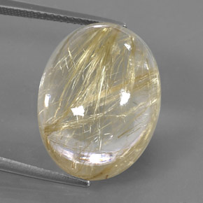 22.76캐럿 천연 무색 골든 루틸 쿼츠, 타원형 컷, 19.9×15.1 mm, 투명한