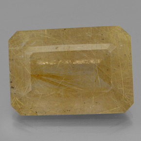 34.58캐럿 천연 디종 옐로우 루틸 쿼츠, 에메랄드 컷, 25.4×18.1 mm, 투명한