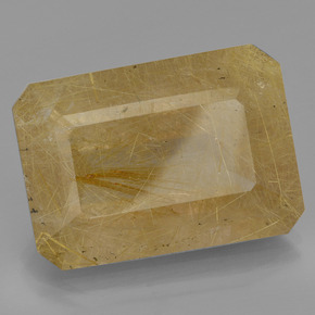 34.58캐럿 천연 디종 옐로우 루틸 쿼츠, 에메랄드 컷, 25.4×18.1 mm, 투명한