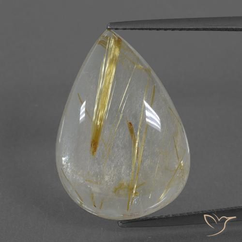 13.86ct 자연스러운 흙빛 노란색 루틸 쿼츠, 배 모양, 투명한