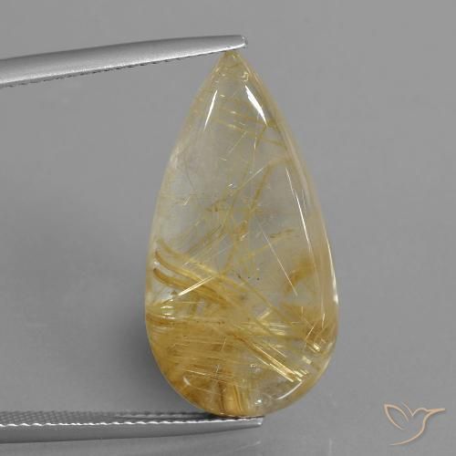 18.69ct 자연스러운 미디엄 골드 루틸 쿼츠, 배 모양, 투명한