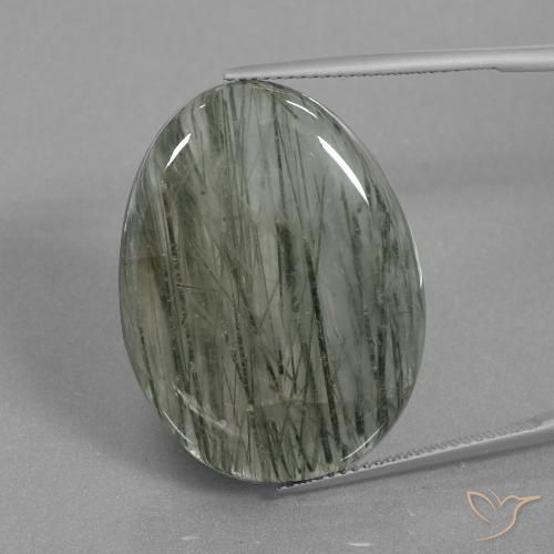 31.28ct 자연스러운 미디엄 그레이 루틸 쿼츠, 타원형, 투명한