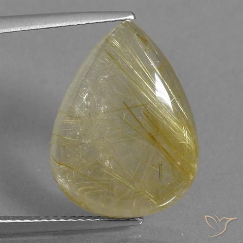 13.63ct 자연스러운 골든 옐로우 루틸 쿼츠, 배 모양, 투명한