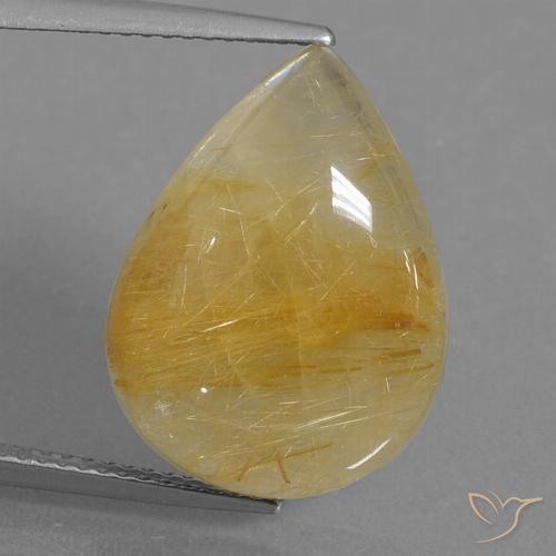 11.51ct 자연스러운 미디엄 골드 루틸 쿼츠, 배 모양, 투명한
