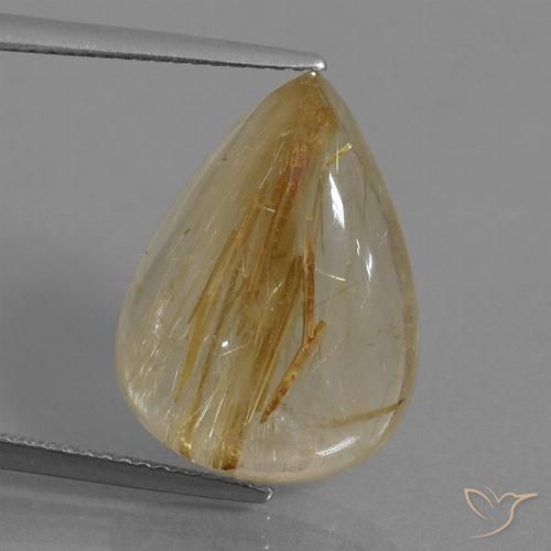 12.39ct 자연스러운 매우 밝은 황금빛 갈색 루틸 쿼츠, 배 모양, 투명한