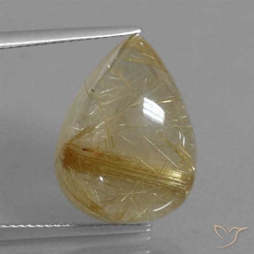 16.60ct 자연스러운 매우 밝은 황금빛 갈색 루틸 쿼츠, 배 모양, 투명한