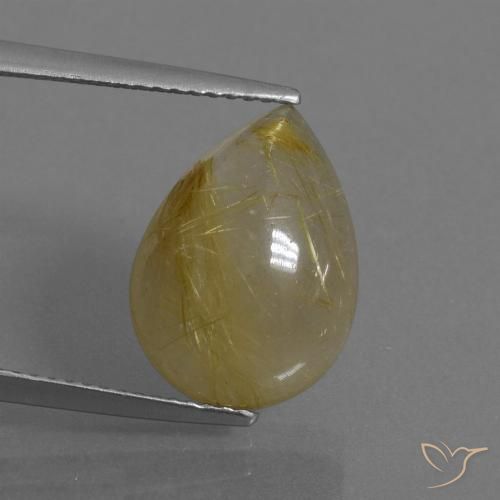 7.25ct 자연스러운 따뜻한 노란색 루틸 쿼츠, 배 모양, 투명한