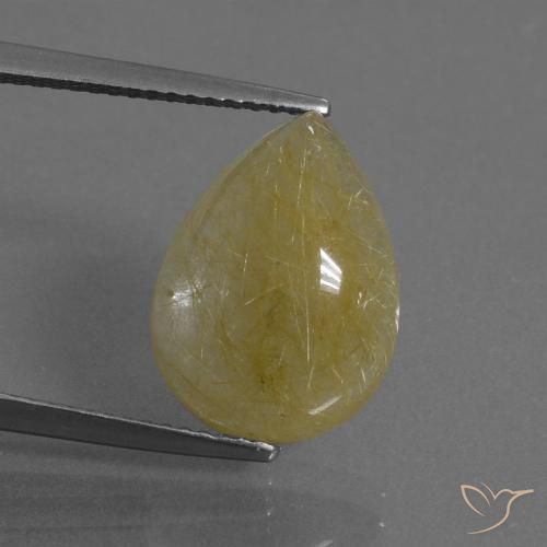 6.72ct 자연스러운 미디엄 골드 루틸 쿼츠, 배 모양, 투명한