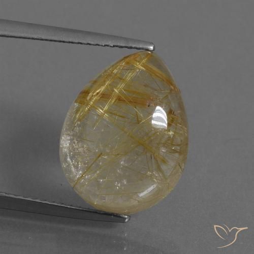 11.11ct 자연스러운 매우 밝은 황금빛 갈색 루틸 쿼츠, 배 모양, 투명한