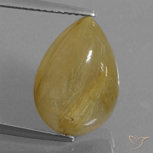 7.37ct 자연스러운 흙빛 노란색 루틸 쿼츠, 배 모양, 투명한
