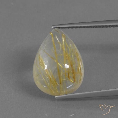 9.34ct 자연스러운 흙빛 노란색 루틸 쿼츠, 배 모양, 투명한