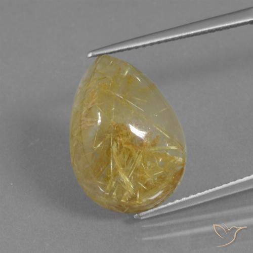 12.62ct 자연스러운 따뜻한 노란색 루틸 쿼츠, 배 모양, 투명한