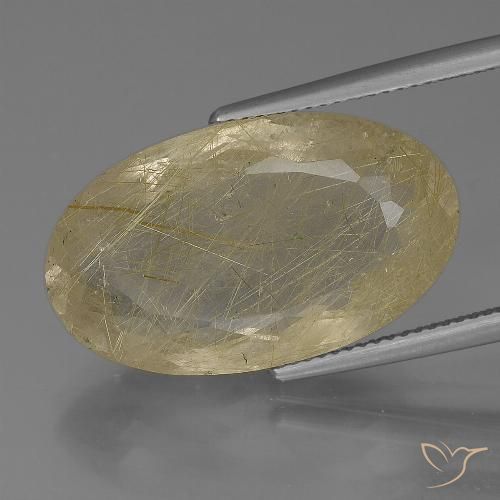 21.51캐럿 천연 라이트 옐로우 루틸 쿼츠, 타원형 컷, 24.5×14.5 mm, 투명한