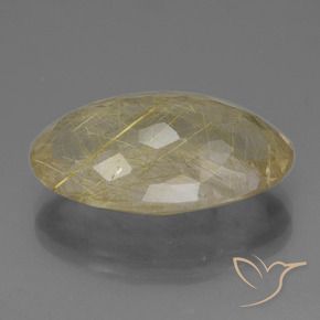 21.51캐럿 천연 라이트 옐로우 루틸 쿼츠, 타원형 컷, 24.5×14.5 mm, 투명한