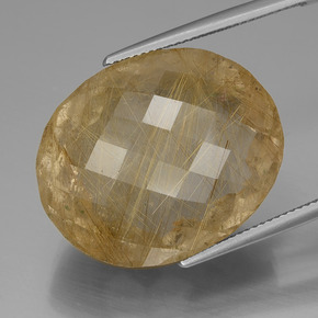 50.97캐럿 천연 매우 밝은 황금빛 갈색 루틸 쿼츠, 타원형 컷, 25.8×21 mm, 투명한