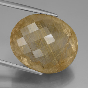 50.97캐럿 천연 매우 밝은 황금빛 갈색 루틸 쿼츠, 타원형 컷, 25.8×21 mm, 투명한