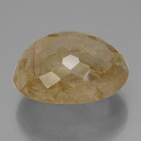 50.97캐럿 천연 매우 밝은 황금빛 갈색 루틸 쿼츠, 타원형 컷, 25.8×21 mm, 투명한