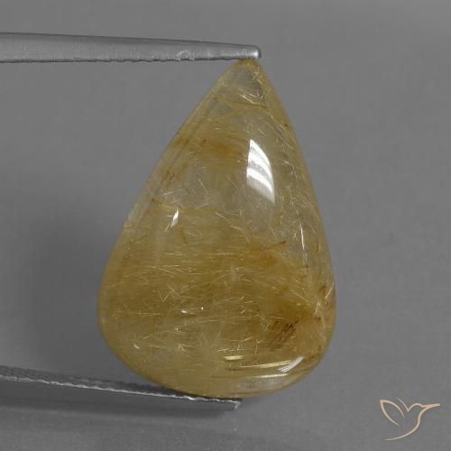 14.48ct 자연스러운 미디엄 옐로우 루틸 쿼츠, 배 모양, 투명한