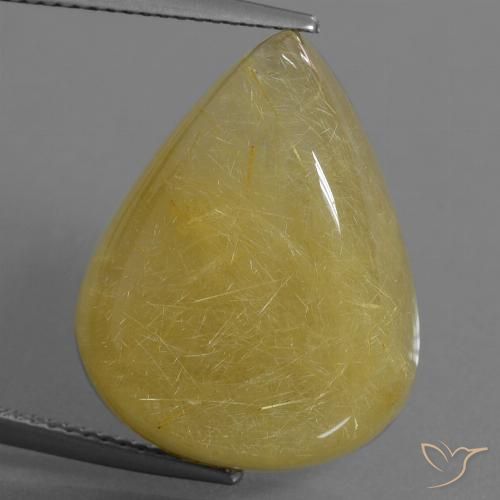 24.90ct 자연스러운 연노랑 루틸 쿼츠, 배 모양, 투명한