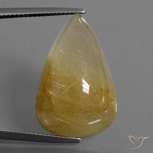 22.73ct 자연스러운 흙빛 노란색 루틸 쿼츠, 배 모양, 투명한