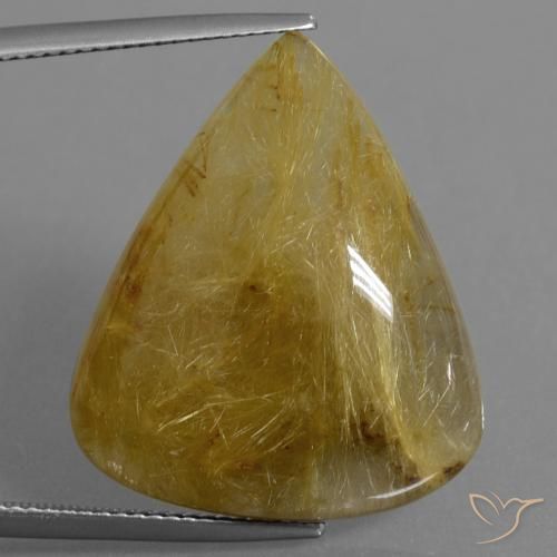 25.66ct 자연스러운 흙빛 노란색 루틸 쿼츠, 배 모양, 투명한