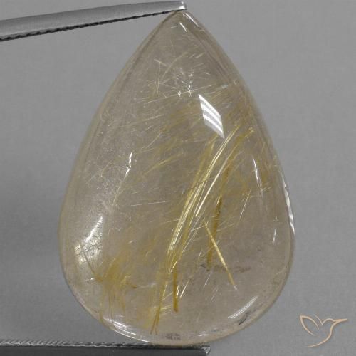 34.22ct 자연스러운 따뜻한 노란색 루틸 쿼츠, 배 모양, 투명한