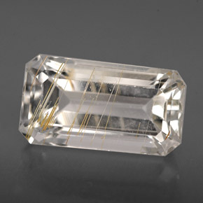 8.79캐럿 천연 골든 루틸 토파즈, 에메랄드 컷, 14.9×8.2 mm, 투명한