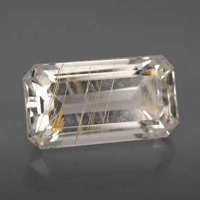 8.79캐럿 천연 골든 루틸 토파즈, 에메랄드 컷, 14.9×8.2 mm, 투명한