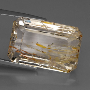 38.84캐럿 천연 골든 루틸 토파즈, 에메랄드 컷, 23.1×15.4 mm, 투명한