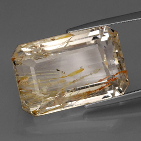 38.84캐럿 천연 골든 루틸 토파즈, 에메랄드 컷, 23.1×15.4 mm, 투명한