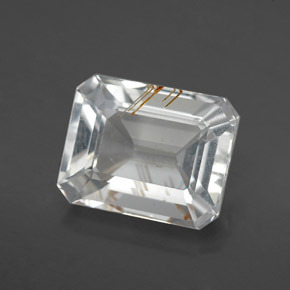 6.25캐럿 천연 골든 루틸 토파즈, 에메랄드 컷, 11.7×9.3 mm, 투명한