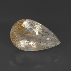 16.08캐럿 천연 골든 루틸 토파즈, 배 모양, 19.8×12 mm, 투명한