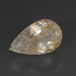 16.08캐럿 천연 골든 루틸 토파즈, 배 모양, 19.8×12 mm, 투명한