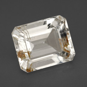 7.51캐럿 천연 골든 루틸 토파즈, 에메랄드 컷, 11.9×9.6 mm, 투명한