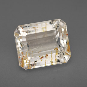 6.46캐럿 천연 골든 루틸 토파즈, 에메랄드 컷, 11.3×9.5 mm, 투명한