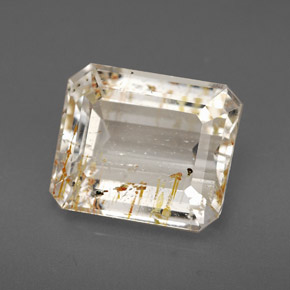 6.46캐럿 천연 골든 루틸 토파즈, 에메랄드 컷, 11.3×9.5 mm, 투명한
