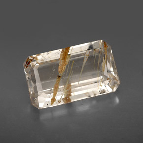7.53캐럿 천연 골든 루틸 토파즈, 에메랄드 컷, 14.3×8.5 mm, 투명한