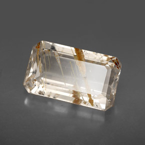 7.53캐럿 천연 골든 루틸 토파즈, 에메랄드 컷, 14.3×8.5 mm, 투명한