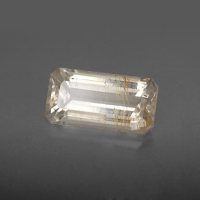 3.66캐럿 천연 골든 루틸 토파즈, 에메랄드 컷, 12.2×6.4 mm, 투명한