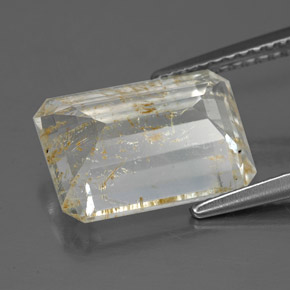6.02캐럿 천연 골든 루틸 토파즈, 에메랄드 컷, 12.5×9 mm, 투명한