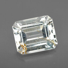 8.72캐럿 천연 골든 루틸 토파즈, 에메랄드 컷, 12.6×10.4 mm, 투명한