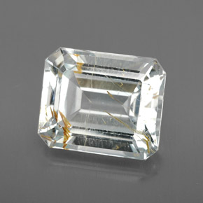 8.72캐럿 천연 골든 루틸 토파즈, 에메랄드 컷, 12.6×10.4 mm, 투명한