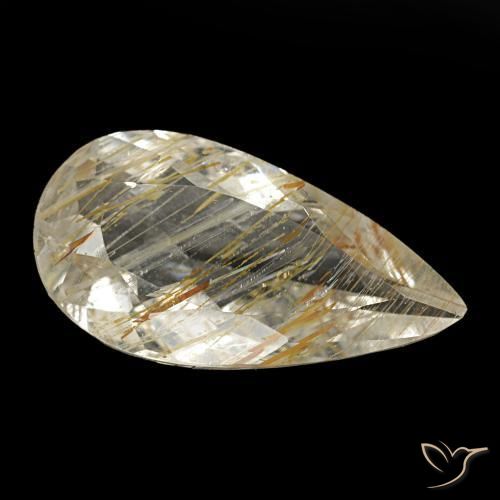 1.84캐럿 천연 매우 밝은 황금빛 갈색 루틸 토파즈, 배 모양, 11.8×6.1 mm, 투명한
